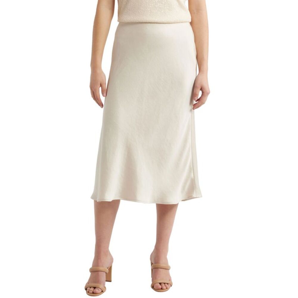 Anne Klein Womens Pull-On Satin Bias Cut Skirt Large Light Parchment - NWT $89